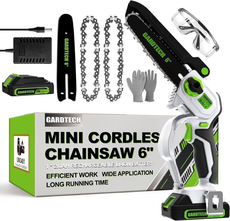 GARDTEC Mini Chainsaw Cordless 6 Inch - Portable Electric Chainsaw Cordless Battery Powered, Handheld Small Chain Saw with 2-side Security Lock [Southpaws Friendly] for Wood Cutting, Pruning Branches - Image 1